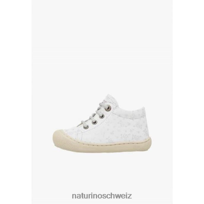 Naturino Kokon Lauflernschuhe aus Leder mit Rosenprint Kinder Weißsilber 66HJ83