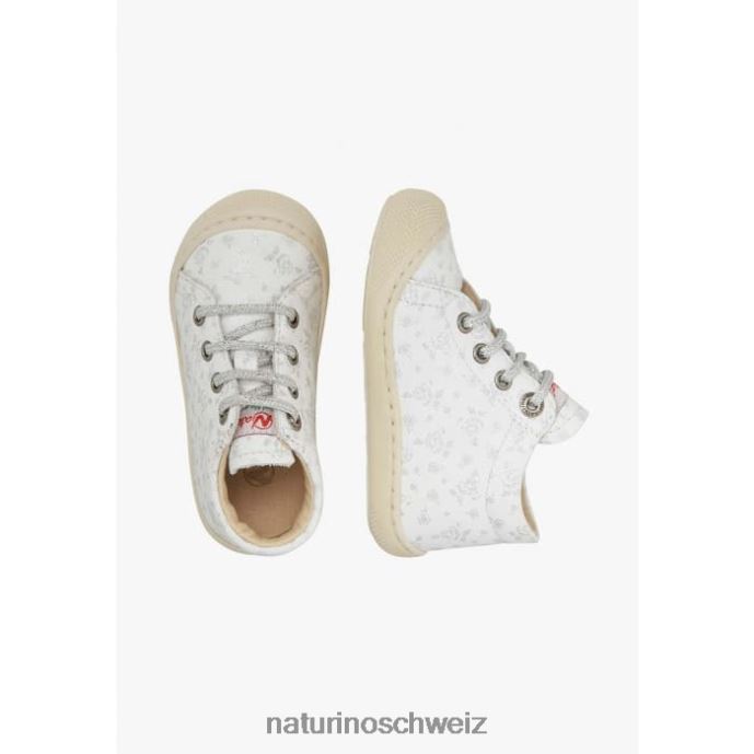 Naturino Kokon Lauflernschuhe aus Leder mit Rosenprint Kinder Weißsilber 66HJ83