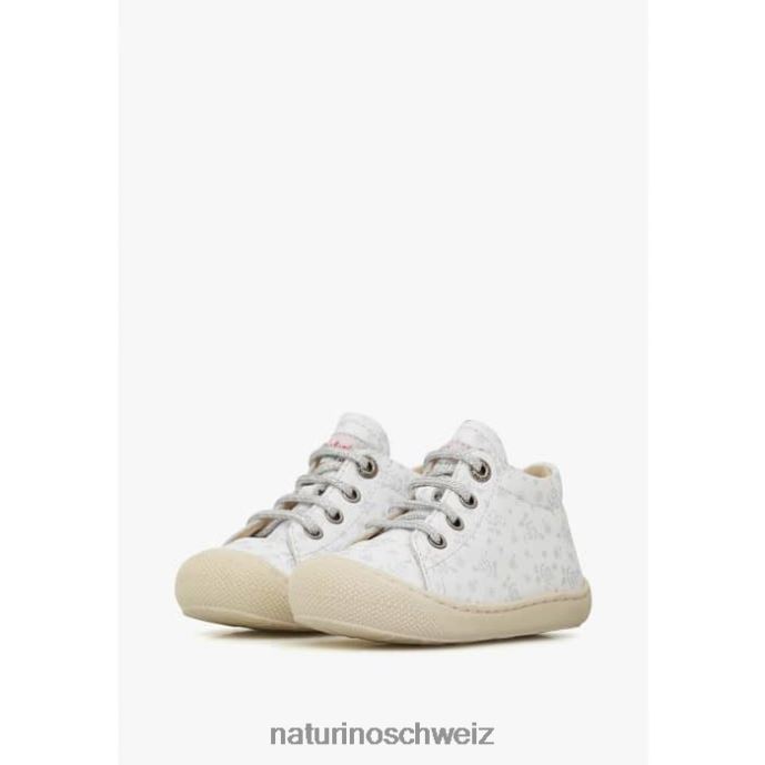 Naturino Kokon Lauflernschuhe aus Leder mit Rosenprint Kinder Weißsilber 66HJ83