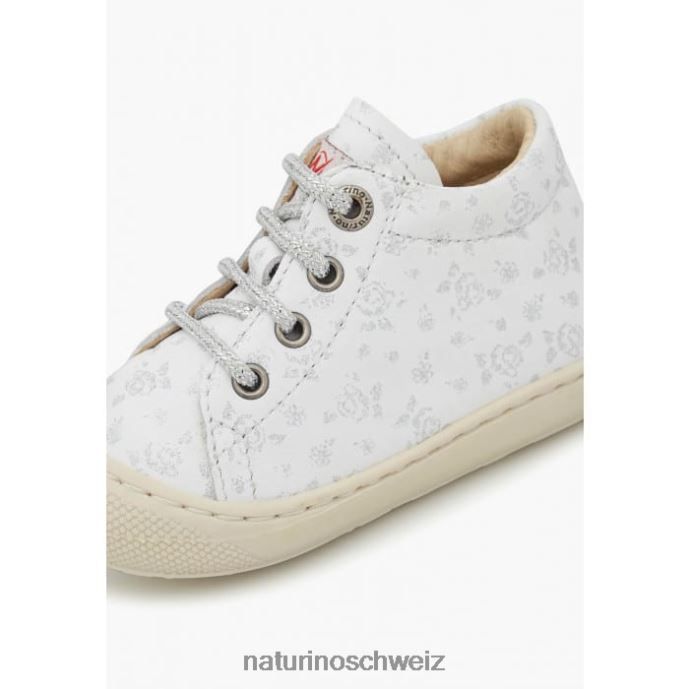 Naturino Kokon Lauflernschuhe aus Leder mit Rosenprint Kinder Weißsilber 66HJ83