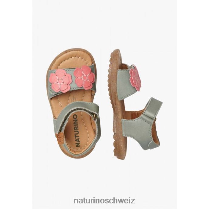 Naturino Begonie Sandalen aus Nappaleder mit applizierten Blumen Kinder grün-rosa 66HJ248