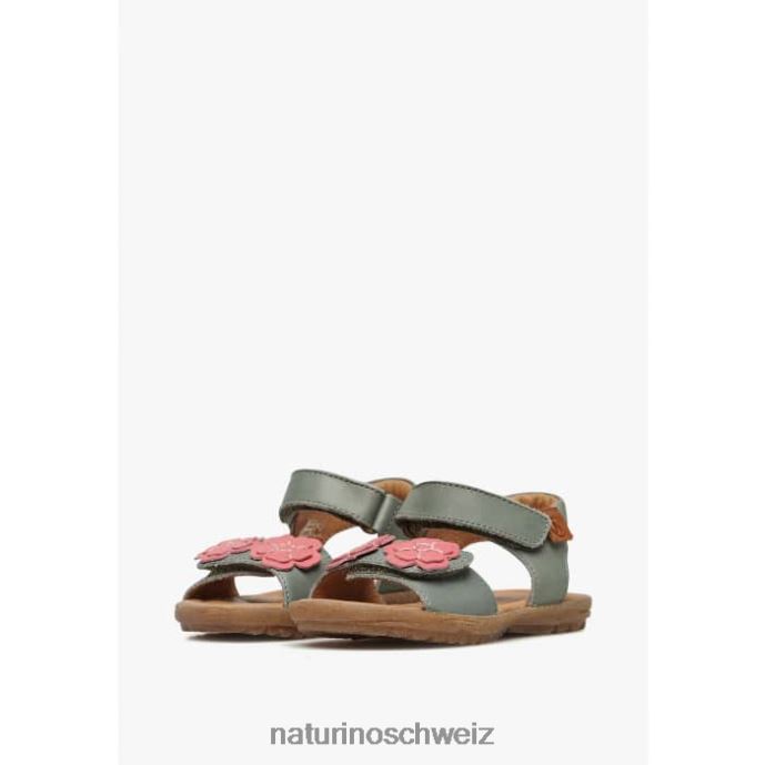Naturino Begonie Sandalen aus Nappaleder mit applizierten Blumen Kinder grün-rosa 66HJ248