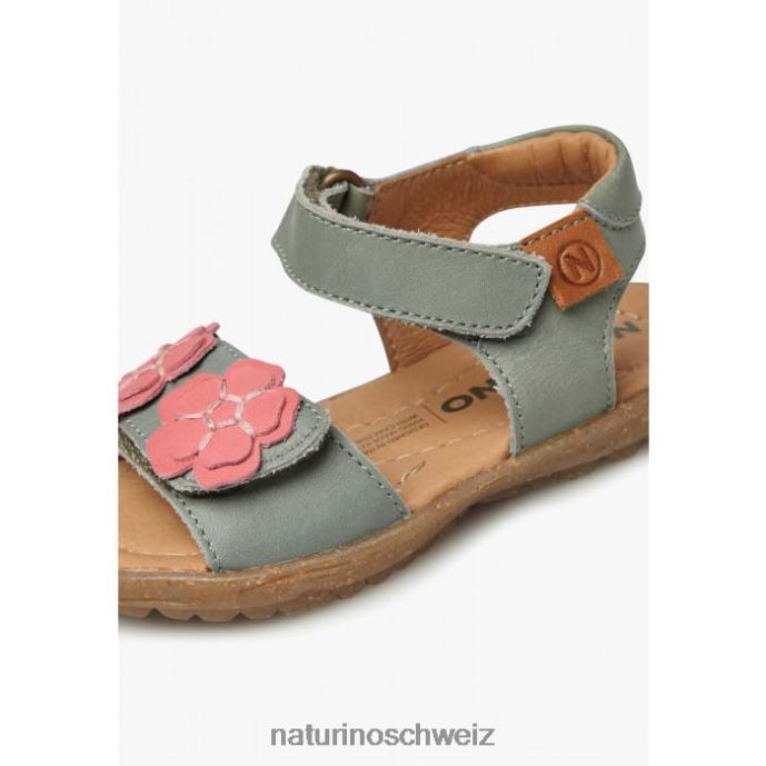 Naturino Begonie Sandalen aus Nappaleder mit applizierten Blumen Kinder grün-rosa 66HJ248
