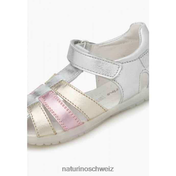 Naturino sehen Halbgeschlossene Sandalen aus Metallic-Leder Kinder Silber-Platin 66HJ329