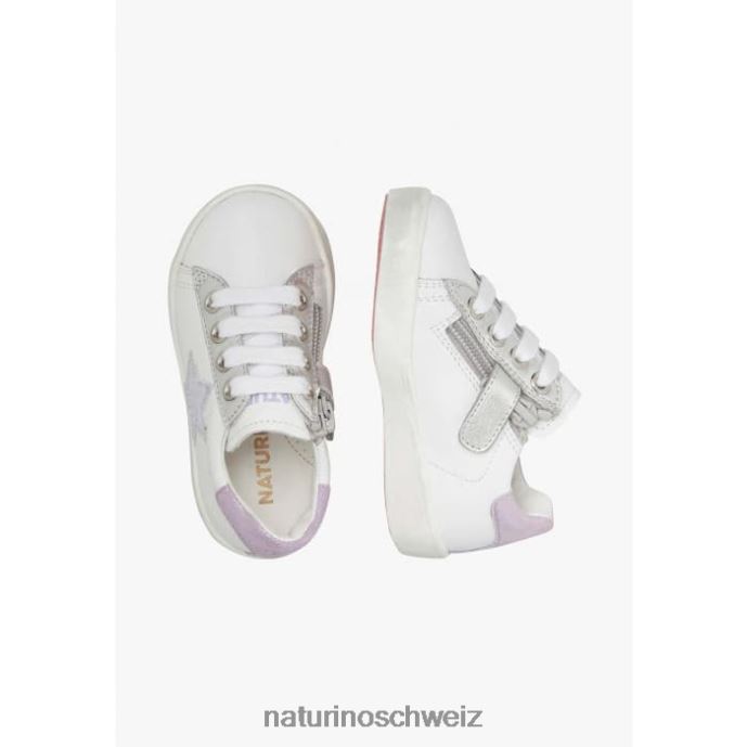 Naturino Annie Zip Ledersneaker mit Sternaufnäher Kinder weiß-lila 66HJ392