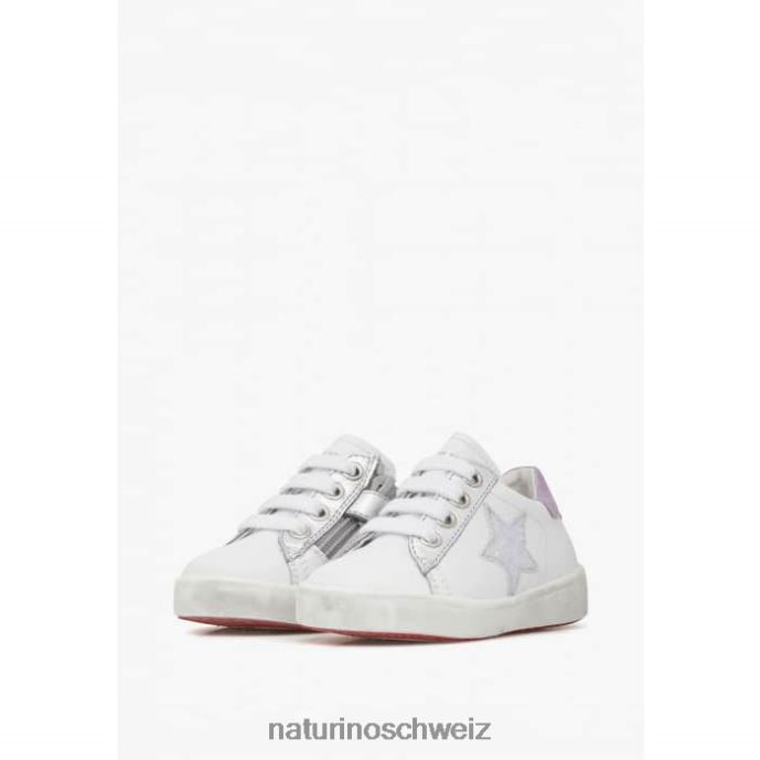 Naturino Annie Zip Ledersneaker mit Sternaufnäher Kinder weiß-lila 66HJ392