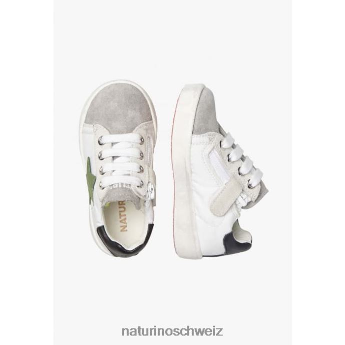 Naturino Annie Zip Sneakers aus Leder und Wildleder mit Sternaufnäher Kinder weiß grau 66HJ365
