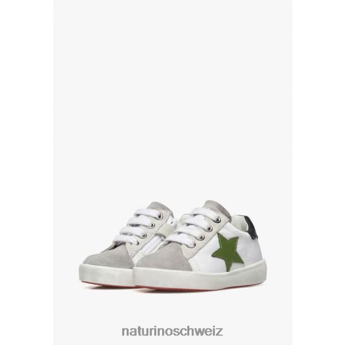 Naturino Annie Zip Sneakers aus Leder und Wildleder mit Sternaufnäher Kinder weiß grau 66HJ365