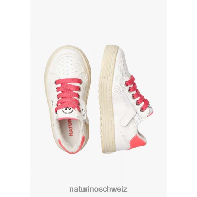 Naturino Ariton Hybrid-Reißverschluss. Sneakers aus pflanzlichem Leder und Bio-Baumwolle Kinder weiß-fuchsia 66HJ367