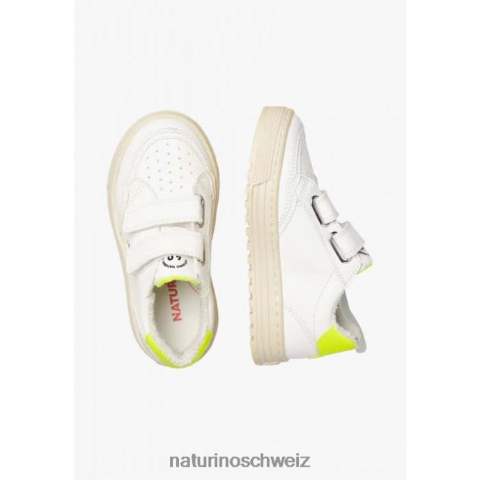 Naturino Ariton Hybrid vl. Sneakers aus pflanzlichem Leder und Bio-Baumwolle Kinder Weiß-Fluogelb 66HJ506