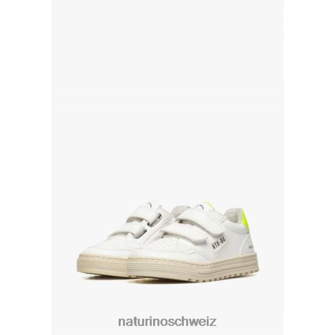 Naturino Ariton Hybrid vl. Sneakers aus pflanzlichem Leder und Bio-Baumwolle Kinder Weiß-Fluogelb 66HJ506