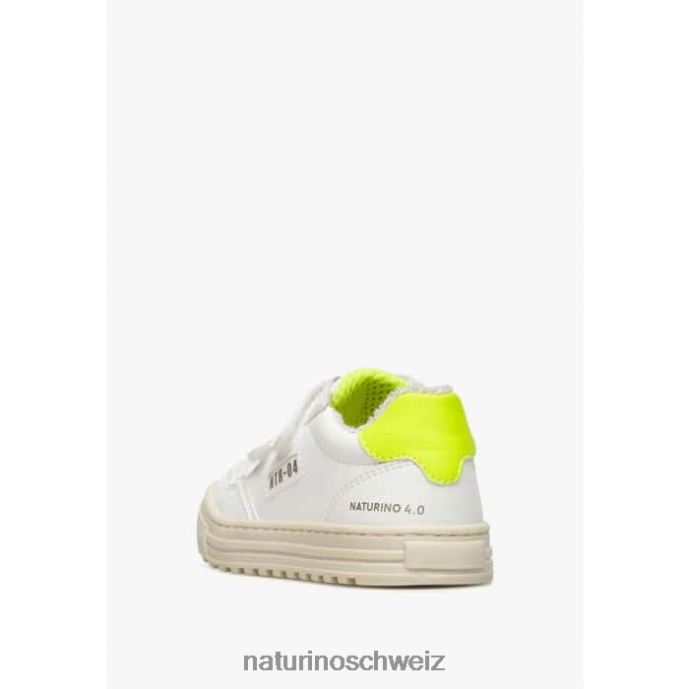 Naturino Ariton Hybrid vl. Sneakers aus pflanzlichem Leder und Bio-Baumwolle Kinder Weiß-Fluogelb 66HJ506