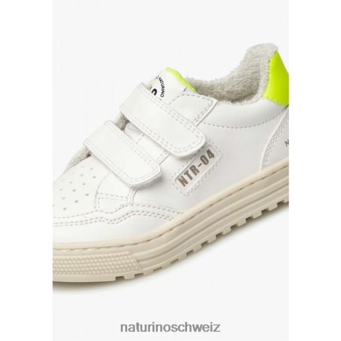 Naturino Ariton Hybrid vl. Sneakers aus pflanzlichem Leder und Bio-Baumwolle Kinder Weiß-Fluogelb 66HJ506