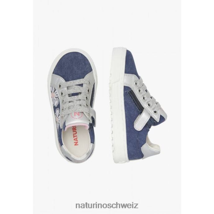 Naturino Coris 2 Reißverschluss. Sneakers aus Leder und Stoff Kinder himmelblau-silber 66HJ402