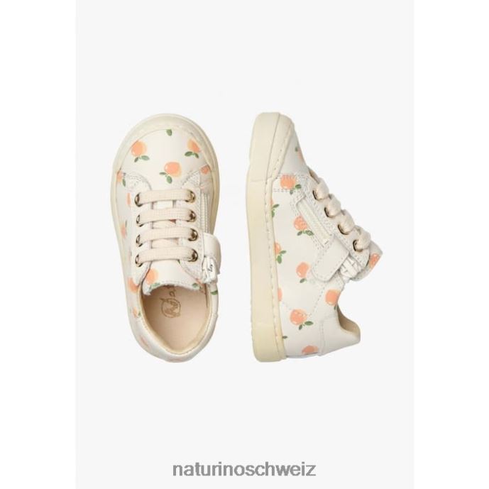 Naturino Eindhoven-Reißverschluss Ledersneaker mit Aprikosen-Print Kinder Creme 66HJ403