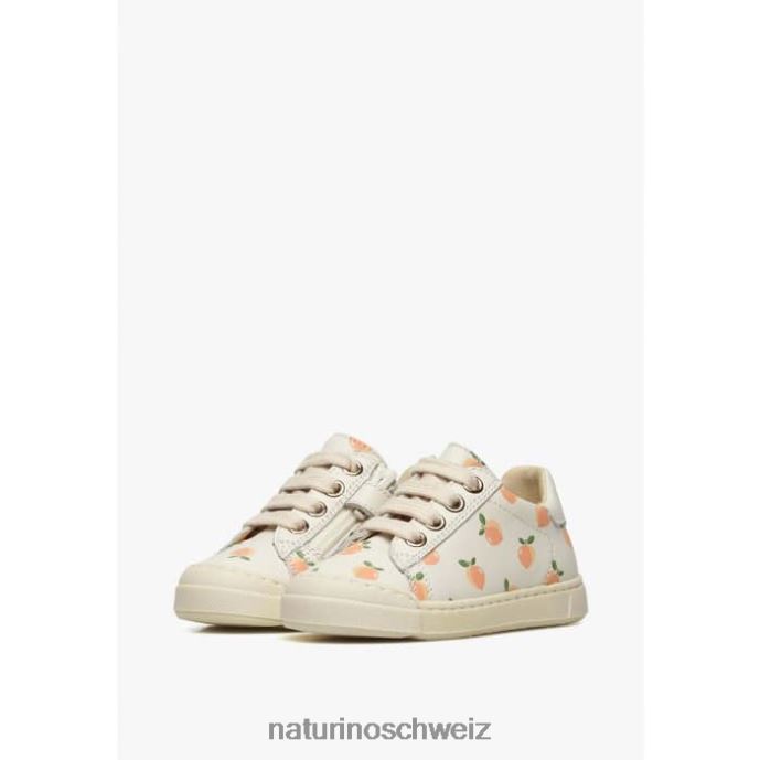Naturino Eindhoven-Reißverschluss Ledersneaker mit Aprikosen-Print Kinder Creme 66HJ403