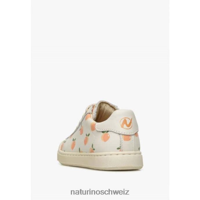 Naturino Eindhoven-Reißverschluss Ledersneaker mit Aprikosen-Print Kinder Creme 66HJ403