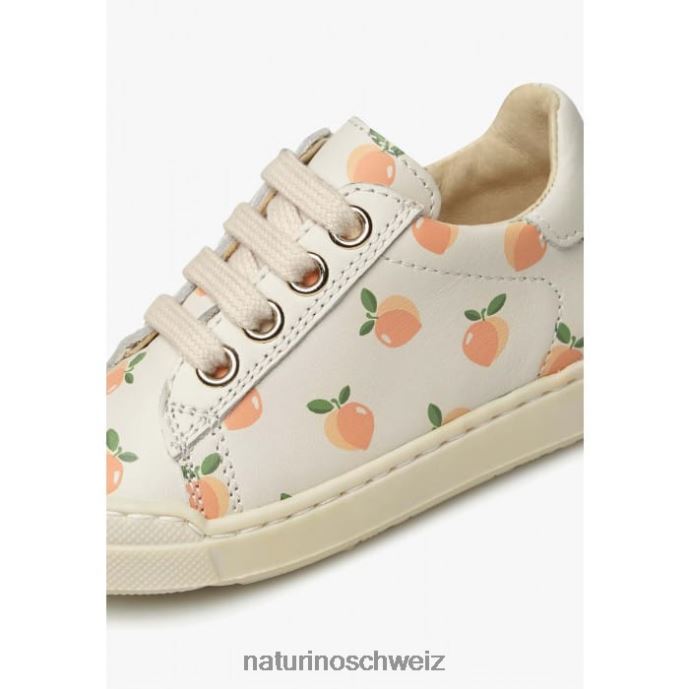 Naturino Eindhoven-Reißverschluss Ledersneaker mit Aprikosen-Print Kinder Creme 66HJ403