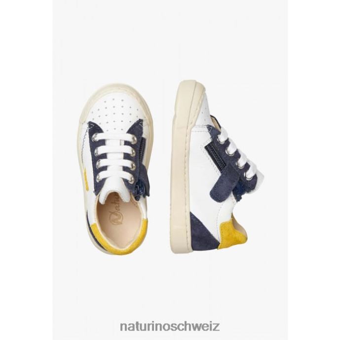 Naturino Faluk-Reißverschluss Sneakers aus Leder und Wildleder Kinder weiß Blau 66HJ476