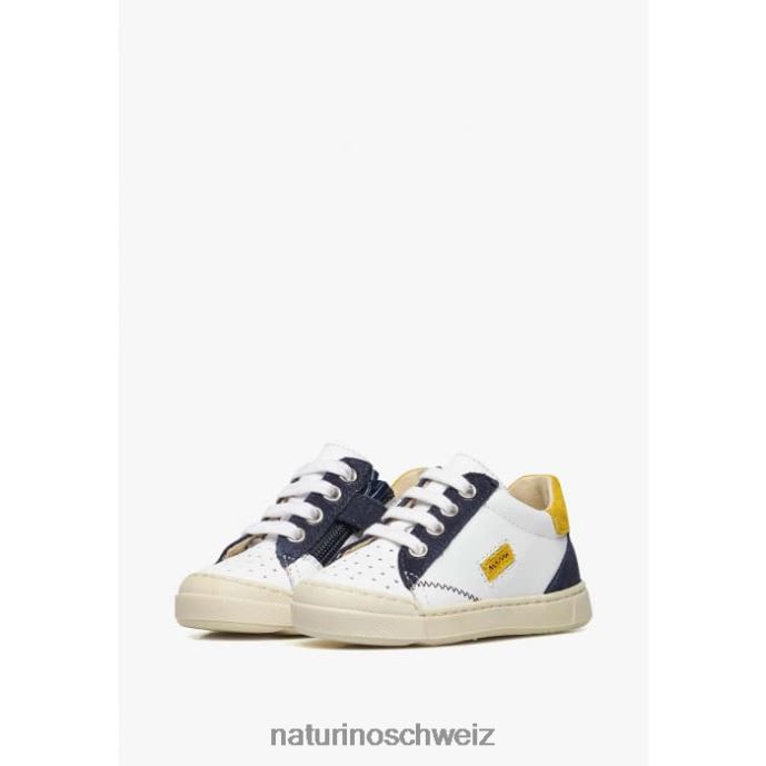 Naturino Faluk-Reißverschluss Sneakers aus Leder und Wildleder Kinder weiß Blau 66HJ476