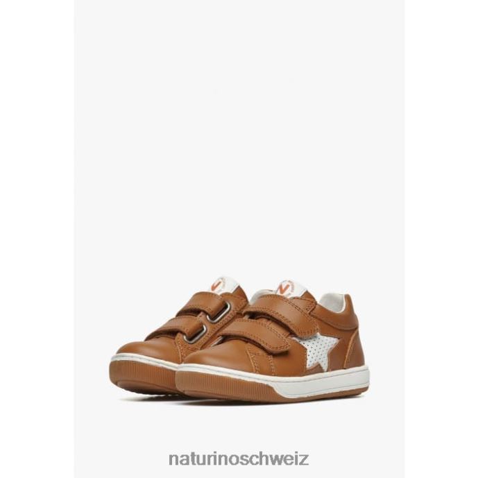Naturino Gedanken vl. perforierte Ledersneaker mit Stern Kinder Cognac 66HJ482