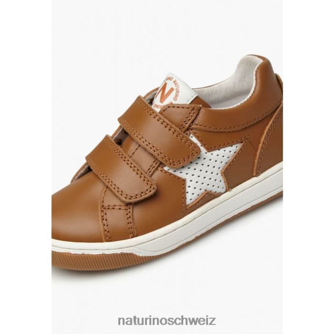 Naturino Gedanken vl. perforierte Ledersneaker mit Stern Kinder Cognac 66HJ482