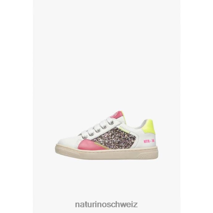 Naturino Quar-Reißverschluss. Ledersneaker Kinder weiß-fuchsia 66HJ471