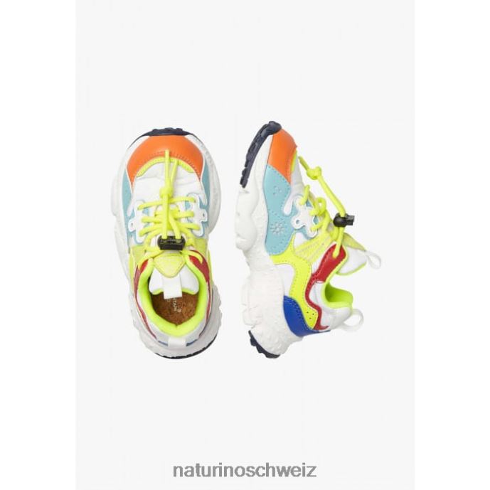 Naturino Yamano 3 Junior. Sneakers aus Öko-Leder und technischem Stoff Kinder Türkis-Fluogelb 66HJ34