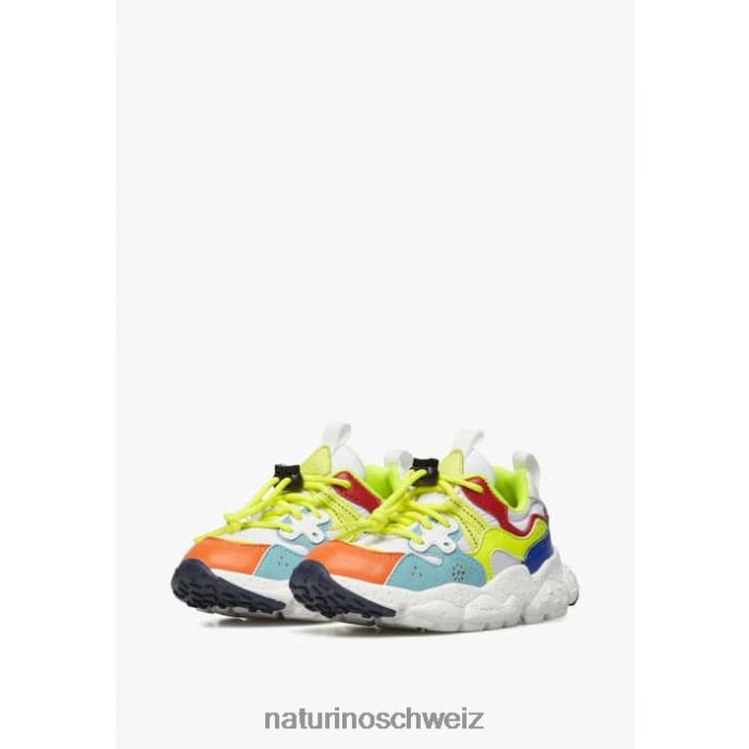 Naturino Yamano 3 Junior. Sneakers aus Öko-Leder und technischem Stoff Kinder Türkis-Fluogelb 66HJ34