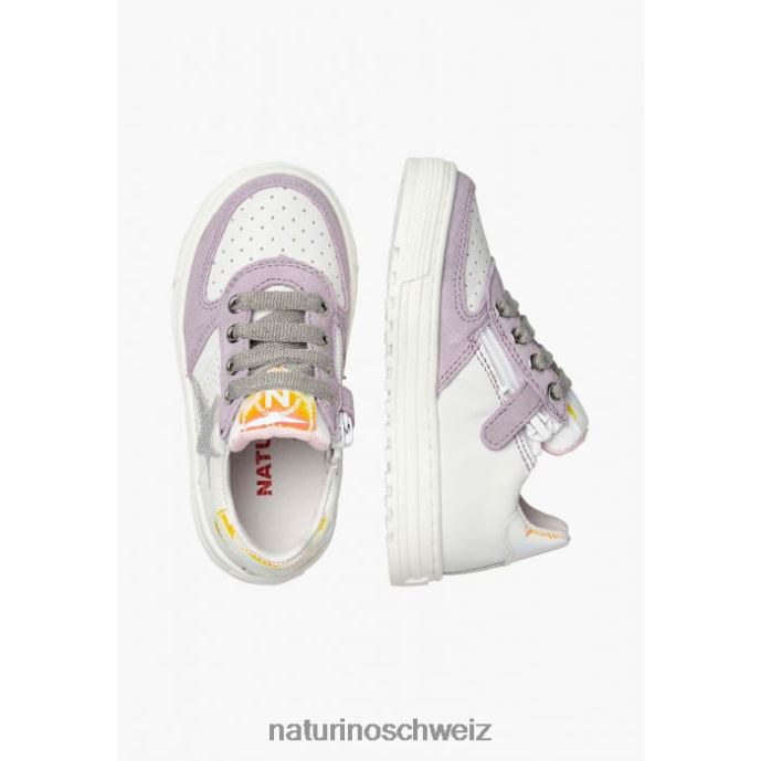 Naturino hess zip. Sneakers aus Leder und Wildleder mit Reißverschluss Kinder weiß-lila 66HJ461