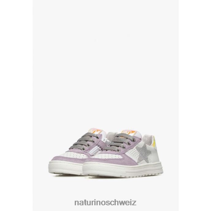 Naturino hess zip. Sneakers aus Leder und Wildleder mit Reißverschluss Kinder weiß-lila 66HJ461