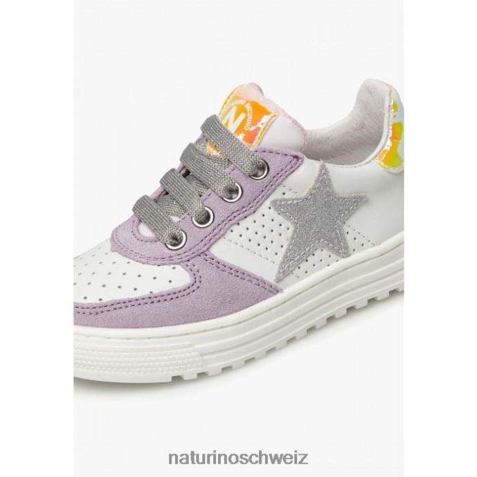 Naturino hess zip. Sneakers aus Leder und Wildleder mit Reißverschluss Kinder weiß-lila 66HJ461