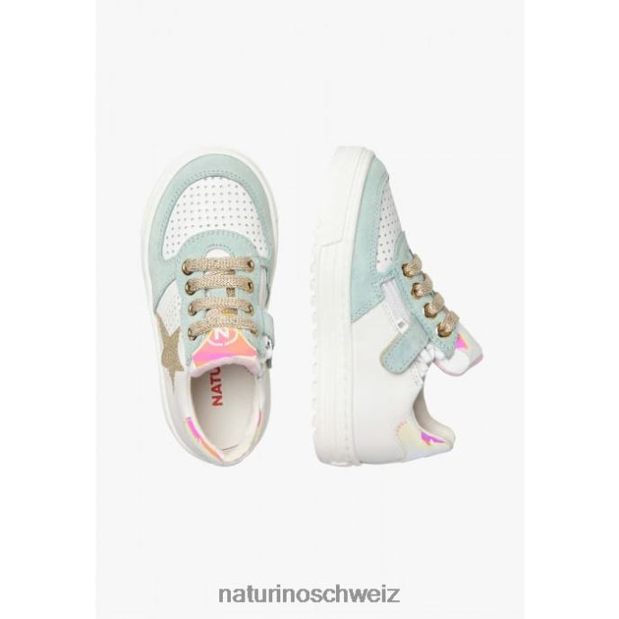 Naturino hess zip. Sneakers aus Leder und Wildleder mit Reißverschluss Kinder weiß-türkis 66HJ465