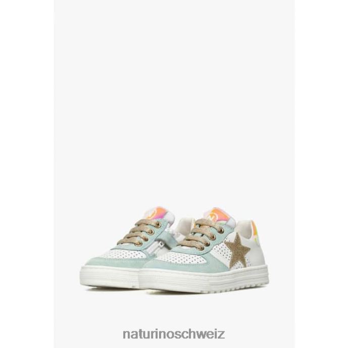 Naturino hess zip. Sneakers aus Leder und Wildleder mit Reißverschluss Kinder weiß-türkis 66HJ465
