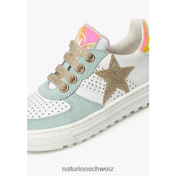 Naturino hess zip. Sneakers aus Leder und Wildleder mit Reißverschluss Kinder weiß-türkis 66HJ465