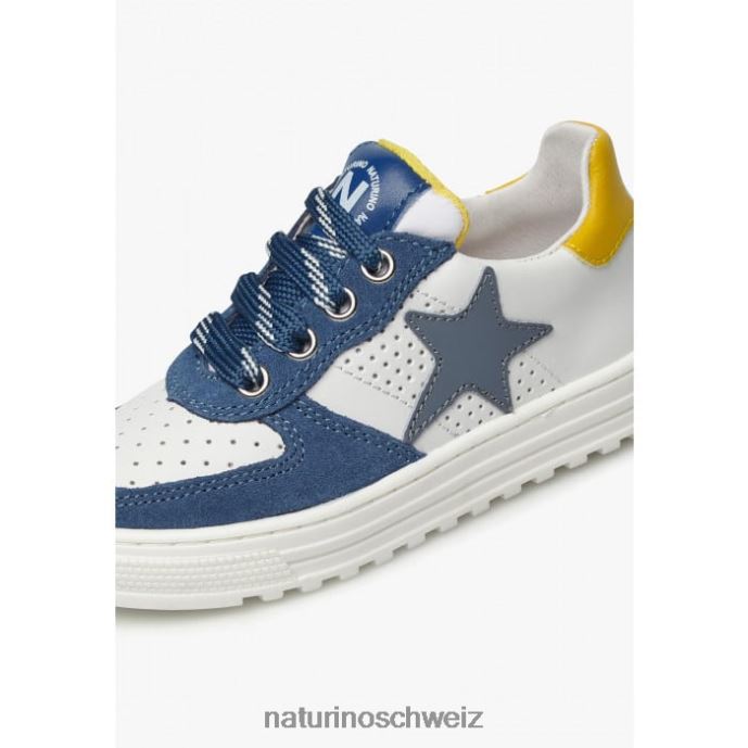 Naturino hess zip. perforierte Leder- und Wildleder-Sneaker mit Reißverschluss Kinder weiß Blau 66HJ512