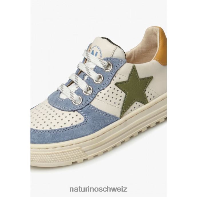 Naturino hess zip. perforierte Leder- und Wildleder-Sneaker mit Reißverschluss Kinder weiß-himmelblau 66HJ416