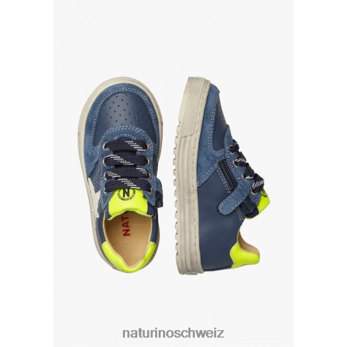 Naturino hess zip. perforierte Ledersneaker mit Stern Kinder Blau Gelb 66HJ360
