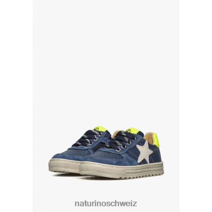Naturino hess zip. perforierte Ledersneaker mit Stern Kinder Blau Gelb 66HJ360