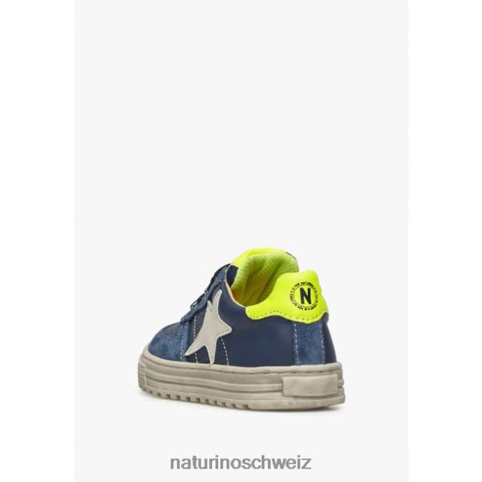 Naturino hess zip. perforierte Ledersneaker mit Stern Kinder Blau Gelb 66HJ360