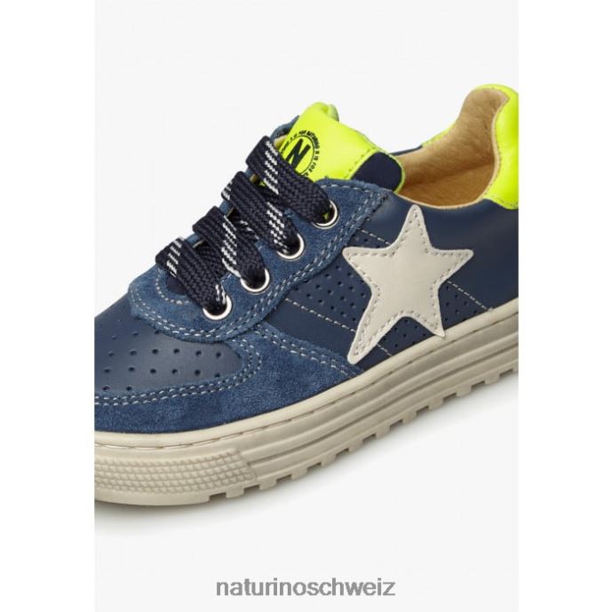 Naturino hess zip. perforierte Ledersneaker mit Stern Kinder Blau Gelb 66HJ360