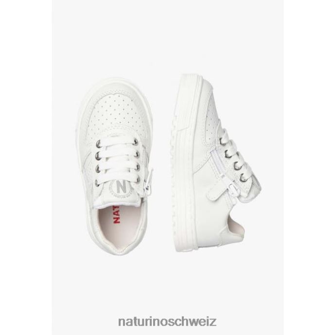 Naturino hess zip. perforierte Ledersneaker mit Stern und Reißverschluss Kinder Weiss 66HJ363