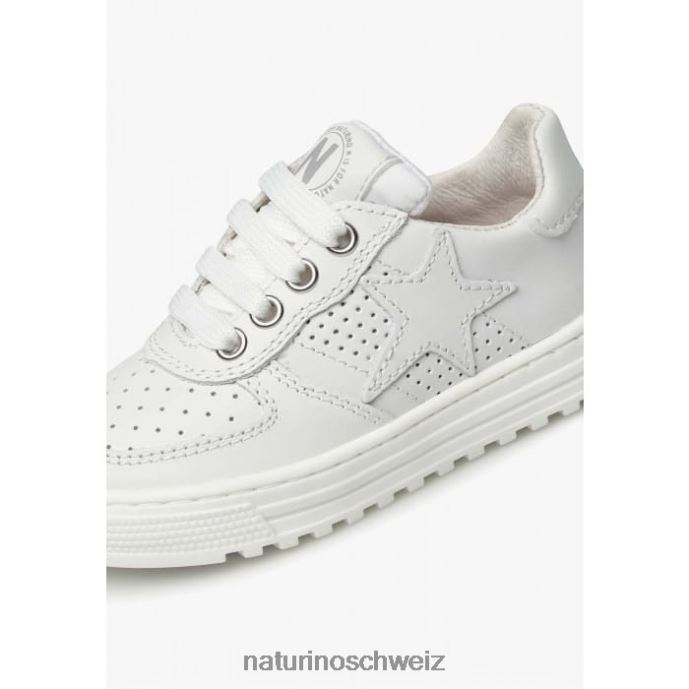 Naturino hess zip. perforierte Ledersneaker mit Stern und Reißverschluss Kinder Weiss 66HJ363