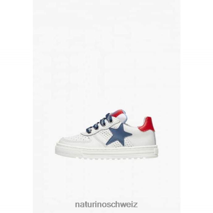 Naturino hess zip. perforierte Ledersneaker mit Stern und Reißverschluss Kinder weiß Blau 66HJ480