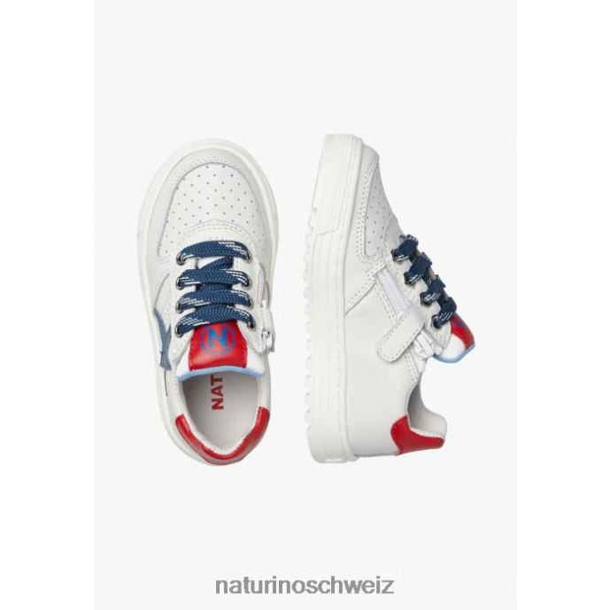 Naturino hess zip. perforierte Ledersneaker mit Stern und Reißverschluss Kinder weiß Blau 66HJ480
