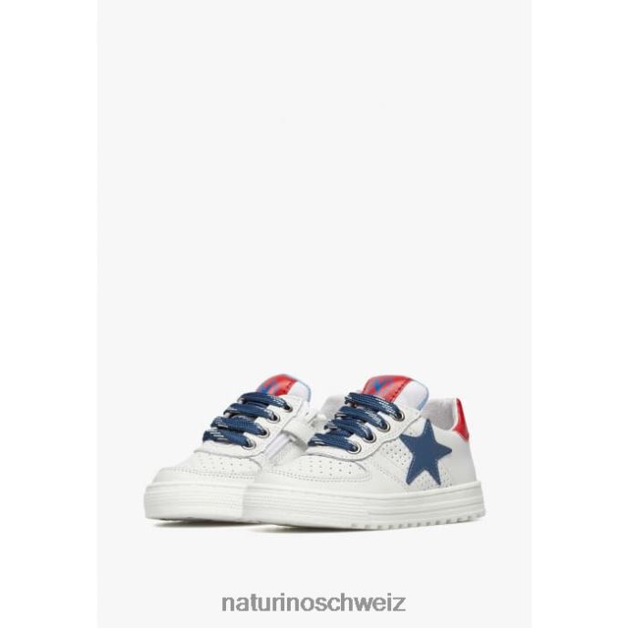 Naturino hess zip. perforierte Ledersneaker mit Stern und Reißverschluss Kinder weiß Blau 66HJ480