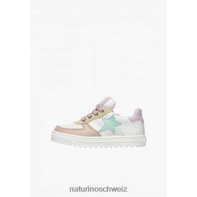 Naturino hess zip. perforierte Ledersneaker mit Stern und Reißverschluss Kinder weiß-puderrosa 66HJ487