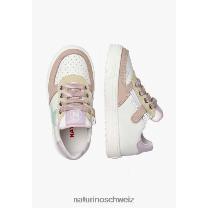 Naturino hess zip. perforierte Ledersneaker mit Stern und Reißverschluss Kinder weiß-puderrosa 66HJ487