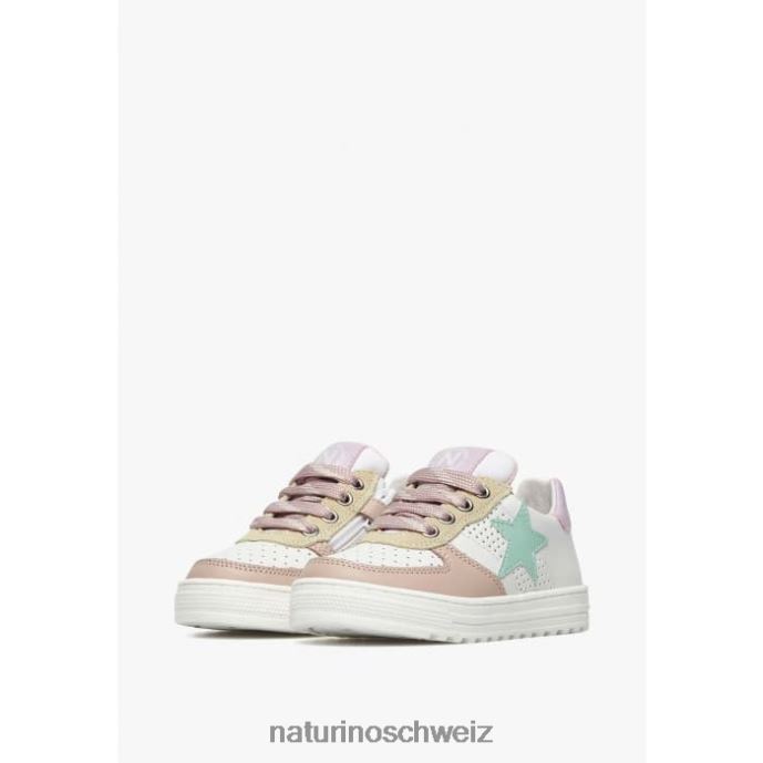 Naturino hess zip. perforierte Ledersneaker mit Stern und Reißverschluss Kinder weiß-puderrosa 66HJ487