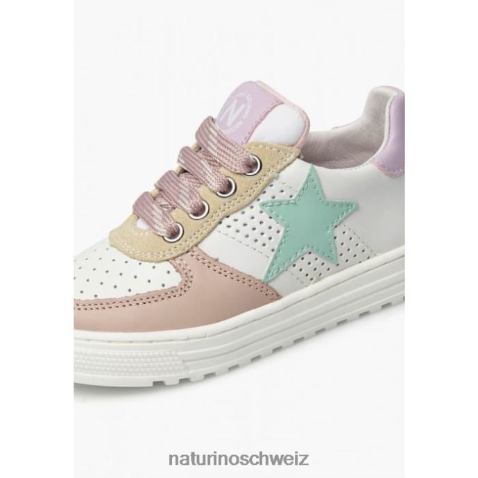 Naturino hess zip. perforierte Ledersneaker mit Stern und Reißverschluss Kinder weiß-puderrosa 66HJ487